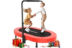 ANCHEER 56" Double Mini Trampoline for Kids, Mini Rebounder with 5-Level Adjustable Handle, Parent-Child Trampoline for Kids, Max Load 220lbs, Fun for Indoor/Outdoor