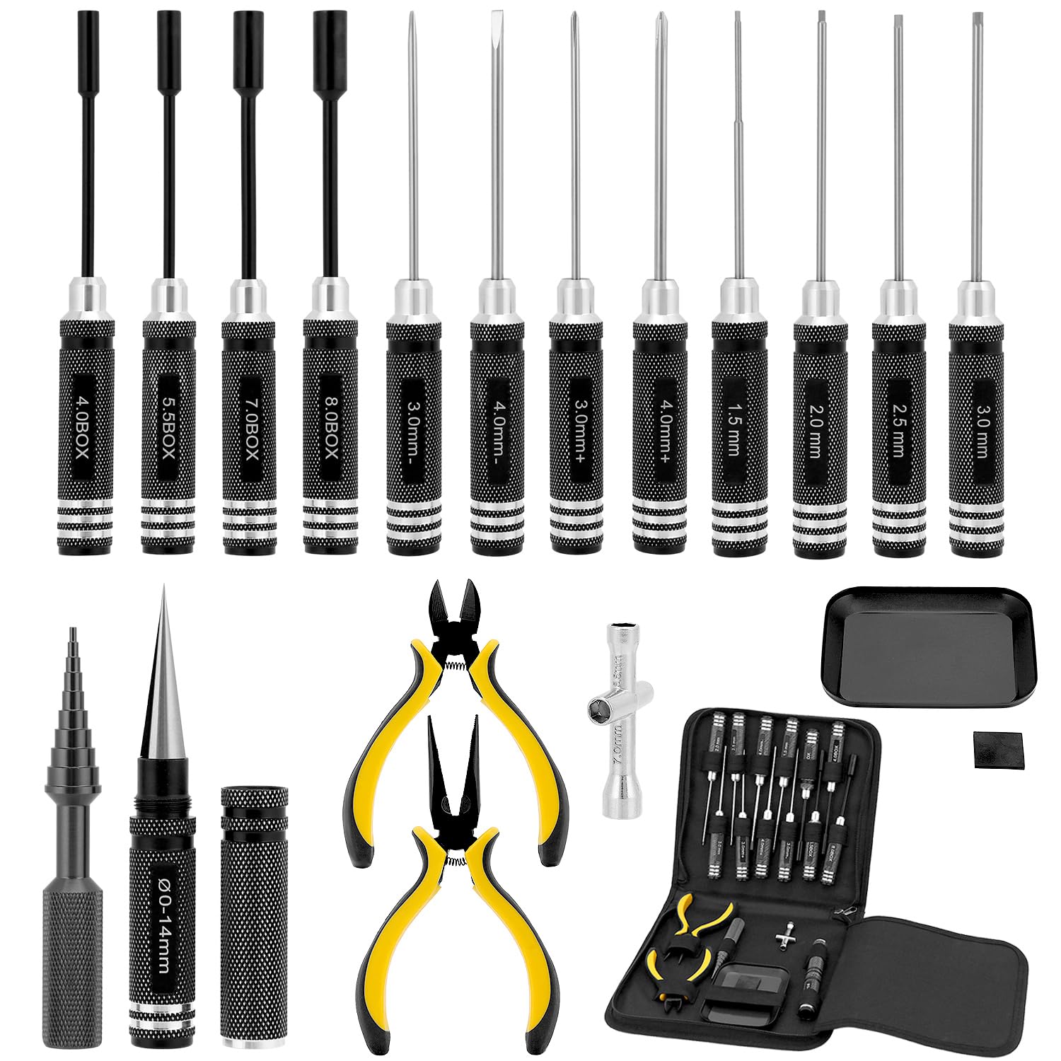 QWORK® 18 in 1 RC Tool Set, RC Car Tool Set, for RC Cars, Boats, Racing Drones, Robots