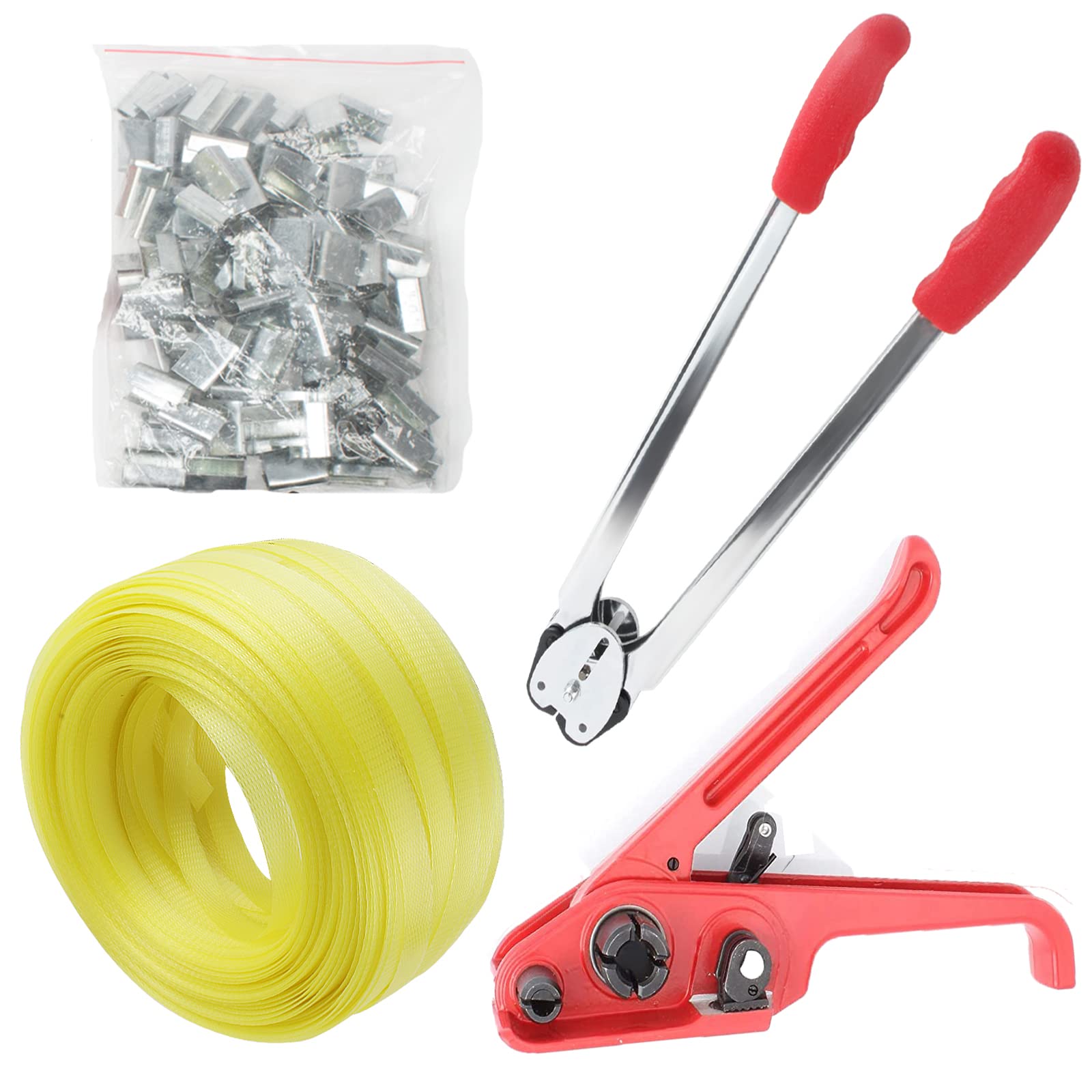 Pallet Banding Strapping Kit, Strapping Tensioner Sealer Tool with Seals and Strapping Belt, Banding Machine Strapping Kit for 12-19mm Width Polyester Polypropylene Strap