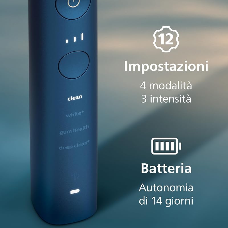 Sonicare Spazzolino elettrico DiamondClean serie 9000 edizione speciale: per pulizia dei denti e igiene orale, blu scuro, 4 testine Premium Plaque C3 (modello HX9911/89)