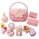 let's make My First Baby Purse, 10 Pcs Sensory Toy for Baby &amp; Toddler Girls | Teether Phone, Wooden Keys &amp; Car Key, Soft Baby Purse with Mirror &amp; Crinkle Card, Sensory Pretend Play, 1 Year Old Girl Gifts