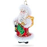 Santa in Fur Coat Blown Glass Christmas Ornament