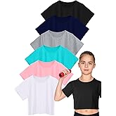 Bencailor 6 Pcs Girls Short Sleeve Crop Tops Kids Crew Neck Crop Tops Kids T-shirts Summer Basic Tee, 6 Colors