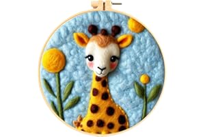Hlison Needle Felting Kit Beginner with Video Tutorials, Cute Giraffe Needle Felting Wool Kits Include Wool, Needles, Foam Pad, Felt Cloth, Instructions