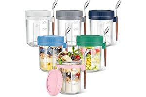 SYDALARAW 6 Pack Overnight Oats Containers with Lids and Spoons,16oz Wide Mouth Breakfast Glass Mason Jars, Leak Proof Travel
