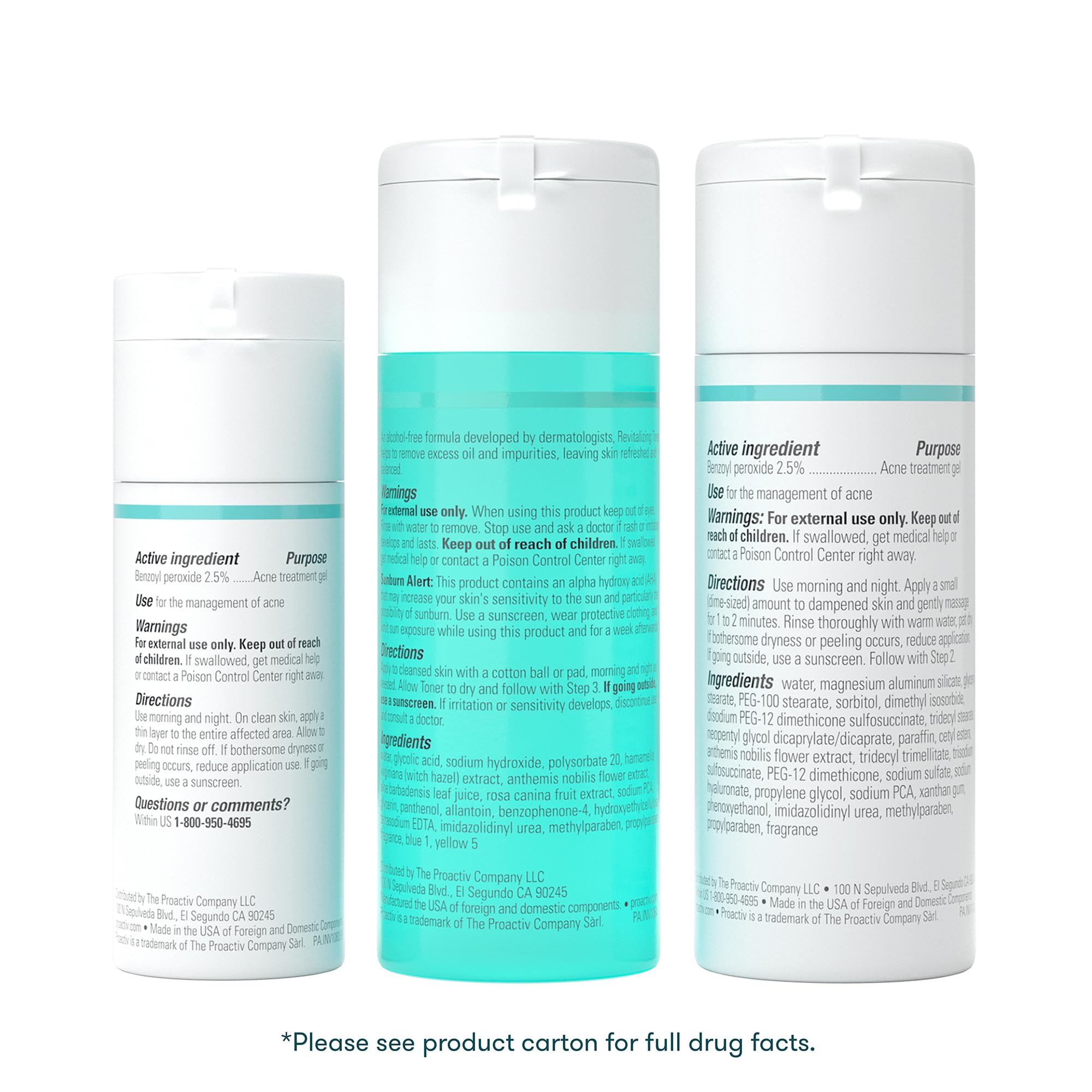 Proactiv 3 Step Acne Treatment - Benzoyl Peroxide Face Wash, Repairing Acne Spot Treatment for Face and Body, Exfoliating Toner - 30 Day Complete Acne Skin Care Kit