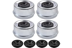 LEONTOOL 4 Pcs 2.44" Trailer Axle Dust Cap Cup Grease Cover with Extra 4 Rubber Plugs, Trailer Axle Wheel Hub and Bearing Dus