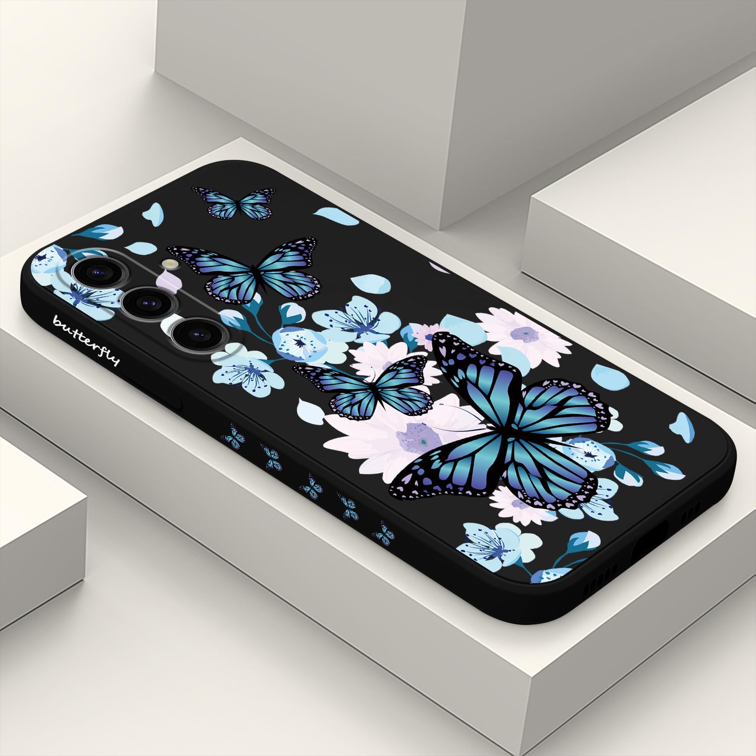 Gencyfu for Samsung Galaxy S25 FE Case Fingerprint Resistant, Soft and Stylish Silicone for Galaxy S25 FE Phone Cover 6.7 inch, Black Butterfly Black