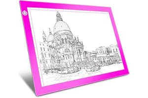 LOOEOODOO Pink A4 Dimmable LED Artcraft Light Box Tracer Slim Light Pad Portable Tablet, USB Power Cable Copy Drawing Board Tracing Table for Artists Designing, Animation, Sketching, Stenciling X-ray Viewing