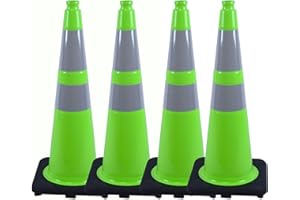 BESEA 4PCS 28" inch Traffic Cones Green Safety Cones with 6 inch & 4inch Reflective Collar for Construction Driveway Road Parking Stopper