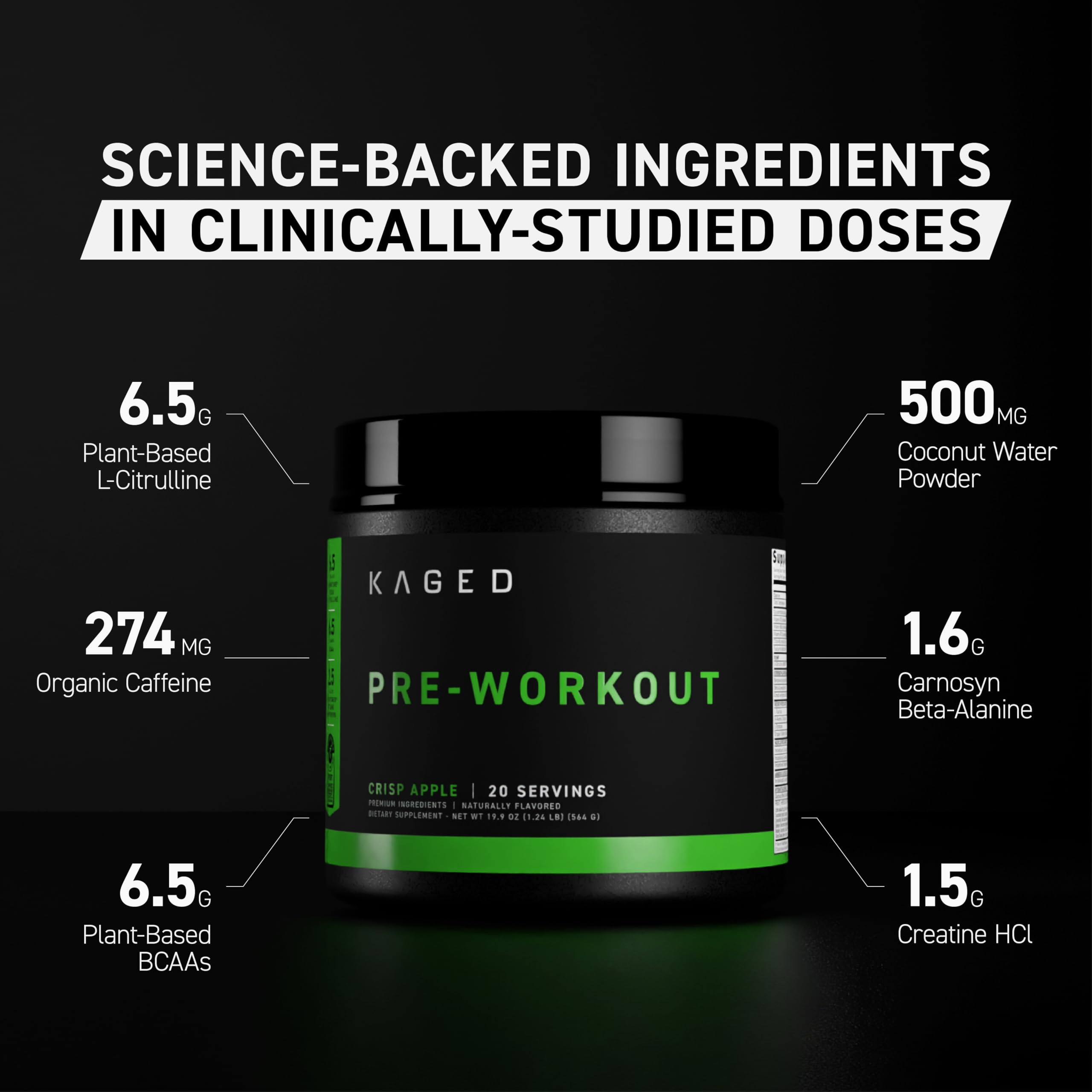Kaged Original Pre-Workout Powder, Fruit Punch, Pre Formulated with Creatine, Beta Alanine, Pure Caffeine, 20 Servings