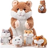 Deekin 5 Pcs Hamster Stuffed Animal Set 4 Inch Hamster Mommy with 4 Cuddly Plush Babies in Belly Cute Plush Toys Gifts for Kids Birthday Party Decor