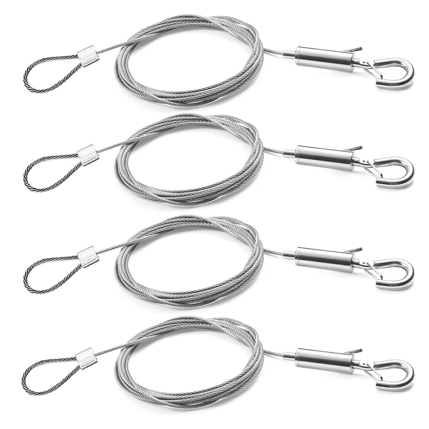 TAIANJI 4 Pcs Picture Hanging Wires with Hook Adjustable Stainless Steel Wire Ropes 1.5mm x 2m Heavy Duty Hanging Wire for Mirror, Light/Lamp, Curtain, Washing Line(Bearing-load within 25Kg)