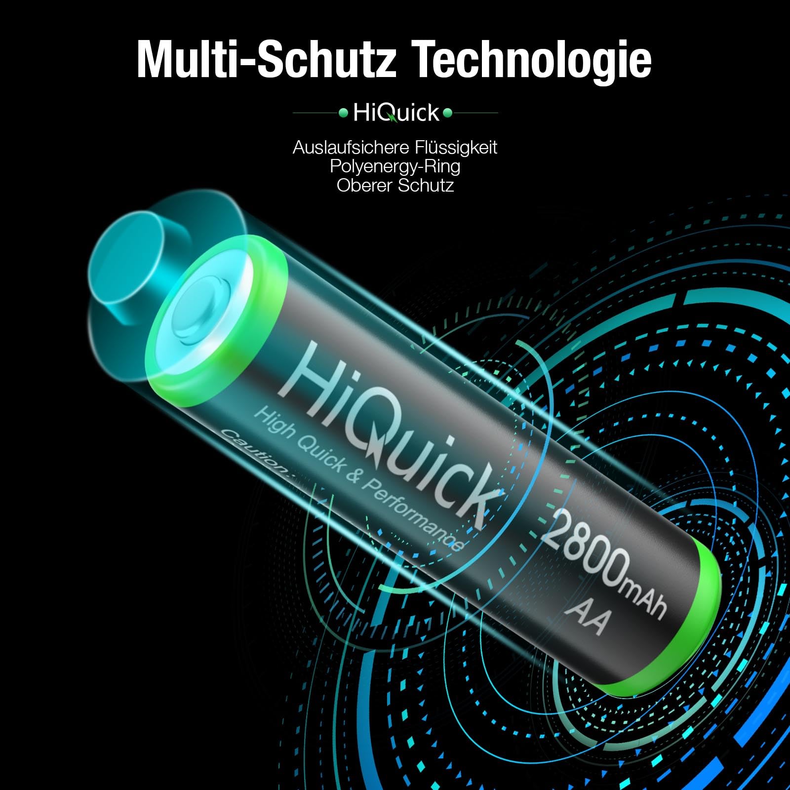 HiQuick AA Akku, NI-MH Mignon AA 2800mAh Akku, wiederaufladbare 1,2V AA batterien, 8 x Mignon AA 6