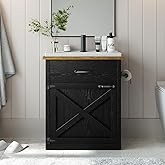 4ever2buy 24" Bathroom Vanity with Sink, Farmhouse Bathroom Vanity Cabinet with Drawer & Barn Door, Metal Handles, Black