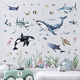 decalmile Under The Sea Large Sharks Wall Decals Ocean Family Room Kids Bedroom view 3