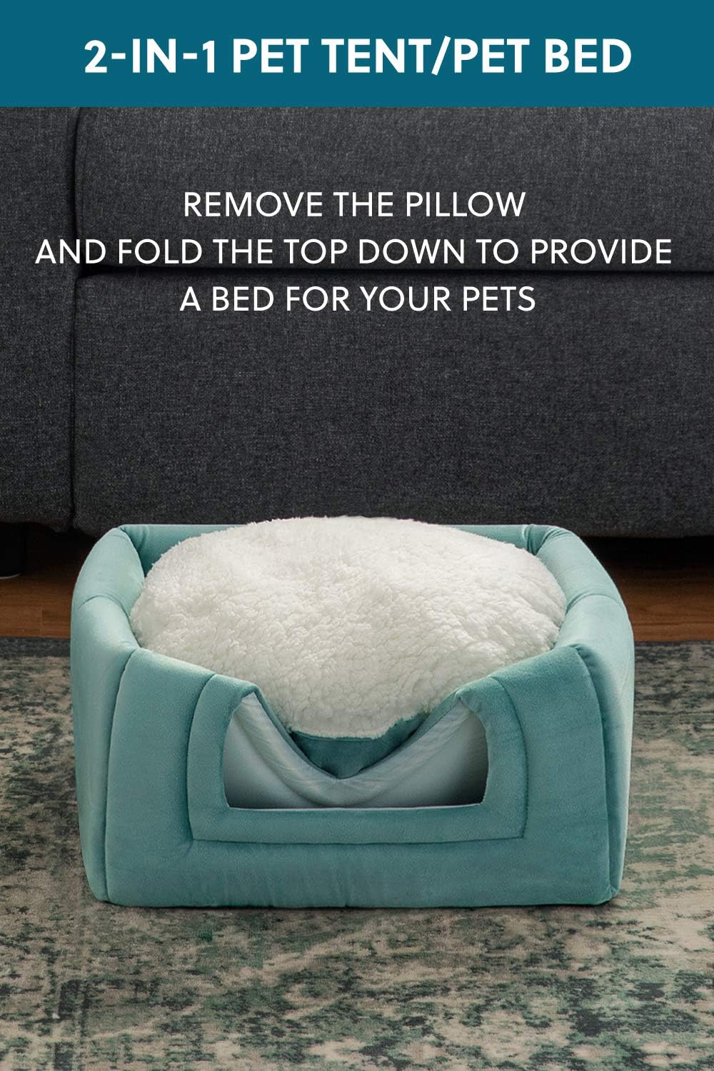 Bedsure Pet Tent Cave Bed for Cats/Small Dogs - 15x15x15 inches 2-in-1 Cat Tent/Kitten Bed/Cat Hut with Removable Washable Cushioned Pillow - Microfiber Indoor Outdoor Pet Beds, Washed Blue : Pet Supplies