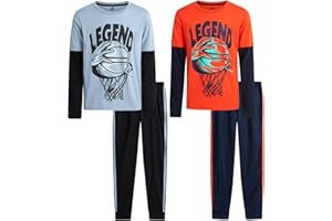 Pro Athlete Boys Sweat Suit Set - 4 Piece Short Sleeve Crewneck Athletic Graphic Tees and Tricot Jogger Sweatpants (8-16)