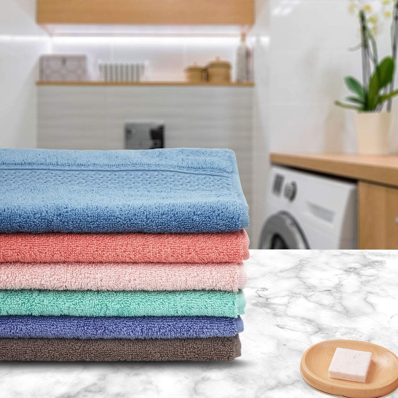 Cleanbear Cotton Hand Towel Set 6-Pack Ultra Soft Hand Towels with Assorted Colors (13 x 29 Inches) Lightweight and Quick Dry Bathroom Towels: Kitchen & Dining