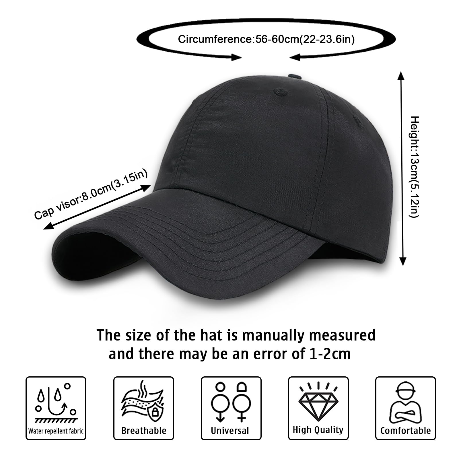 Enwokran Men's Baseball Cap, Men's Athletic Fitted Cap, Adjustable Anti UV Outdoor Sun Hat