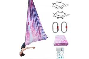 LF YEA Yoga Hammock Set-5.5 Yards Premium Low-Mid Stretch Nylon Tricot Silks Fabric,Yoga Swing Kit for Home,Durable Aerial Silk for Aerial Antigravity Yoga,Flying Yoga & Improved Yoga Inversions, Flexibility & Core Strength -Suits All Levels