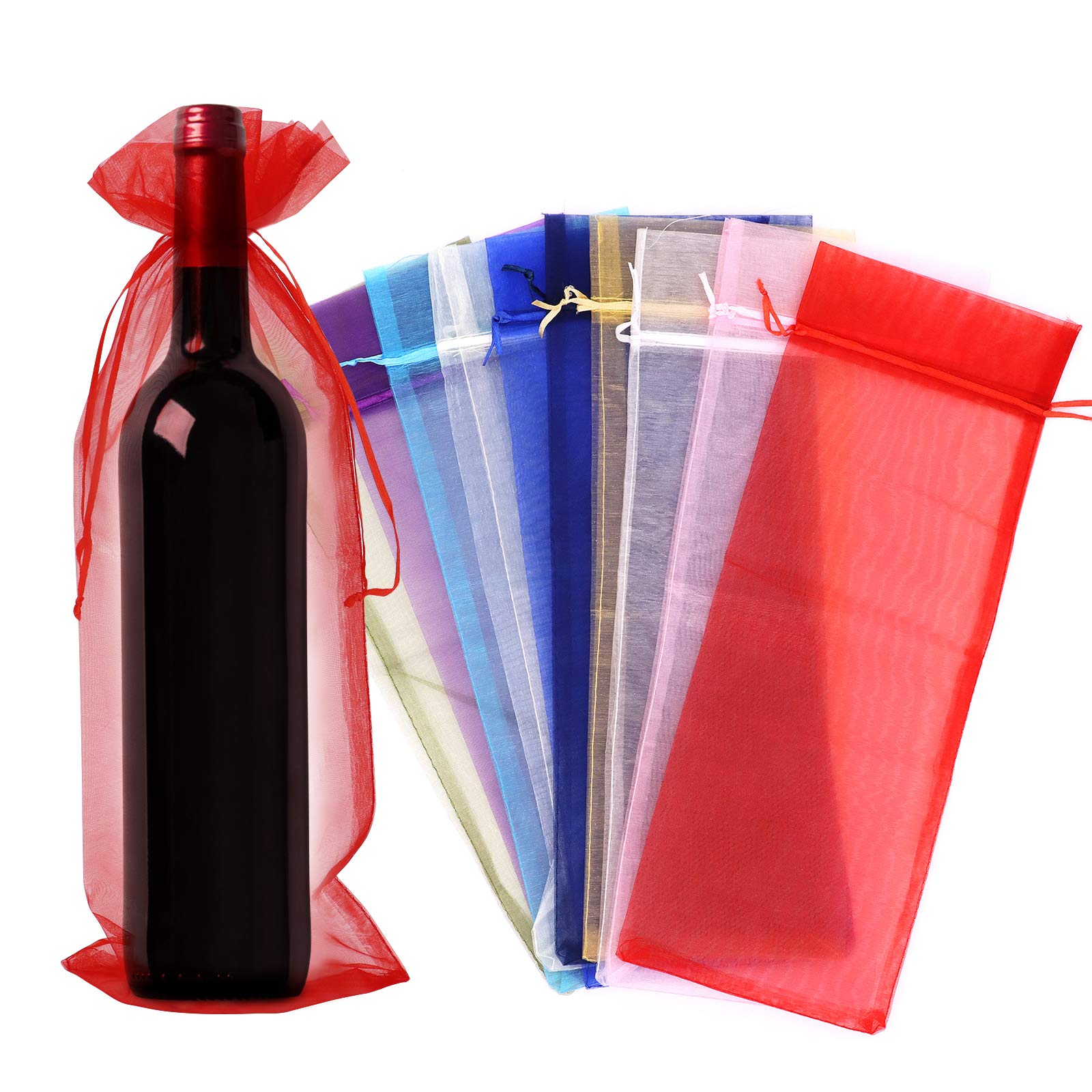 Gearific 30 Pcs Organza Wine Bags, Wine Bottle Gift Bag with Drawstring Wine Wrapping Bags for Wedding, Birthday, Baby Shower Party, Christmas, Candy, Multi Color