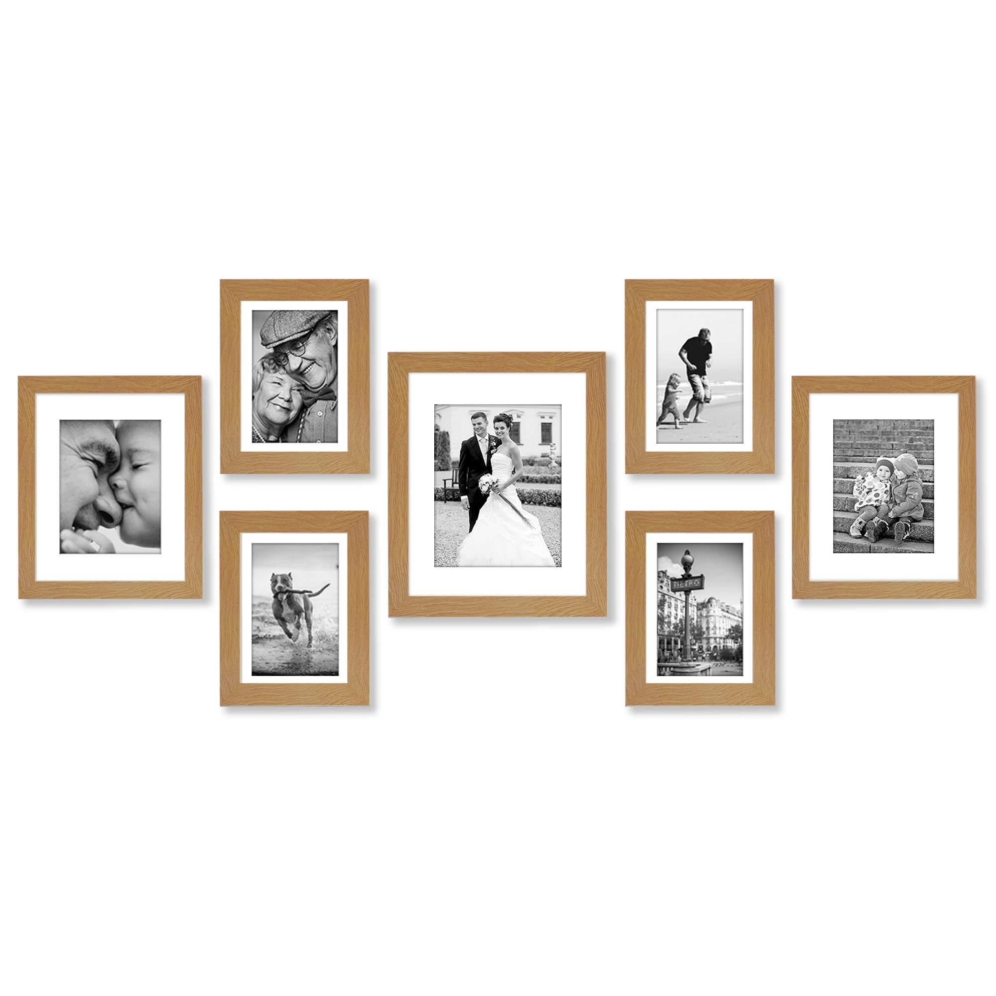 Americanflat Set of 7 Picture Frames with Shatter-Resistant Glass - Gallery Wall Frame Set with One 11x14, Two 8x10 and Four 5x7 Frames - Signature Collection - Dark Oak Image