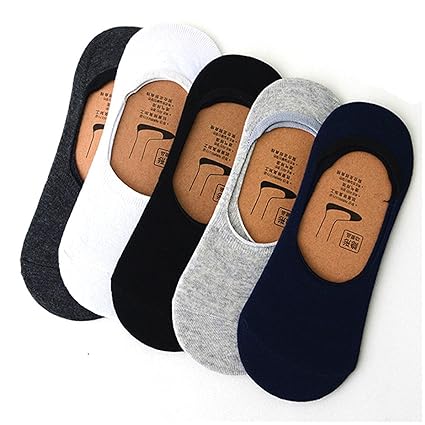 Tex Homz Unisex Mercerised Anti-Slip Cotton Loafer Socks (Grey White Blue Black, Free Size) - Pack of 5