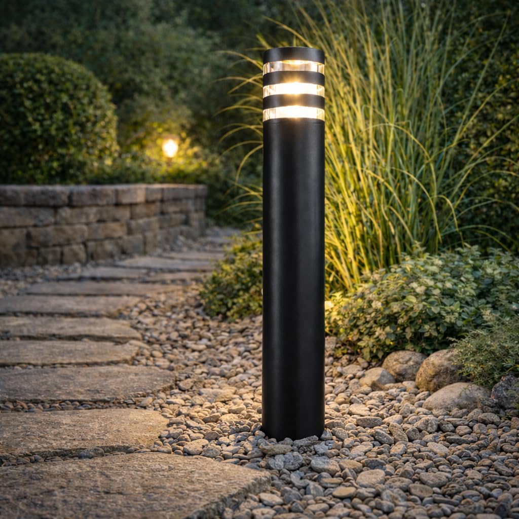 Lumiled Wegeleuchte Außen 60cm E27 IP54 Schwarz Pollerleuchte Außenleuchte