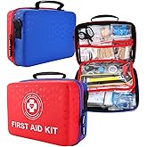 Large First Aid Kit - 410 Piece Dual-Color Emergency Kit with Hard Shell & Fluorescent Interior Coating, Professional Survival Kit for Home, Car, Travel, Hiking & Outdoor(Red/Blue)