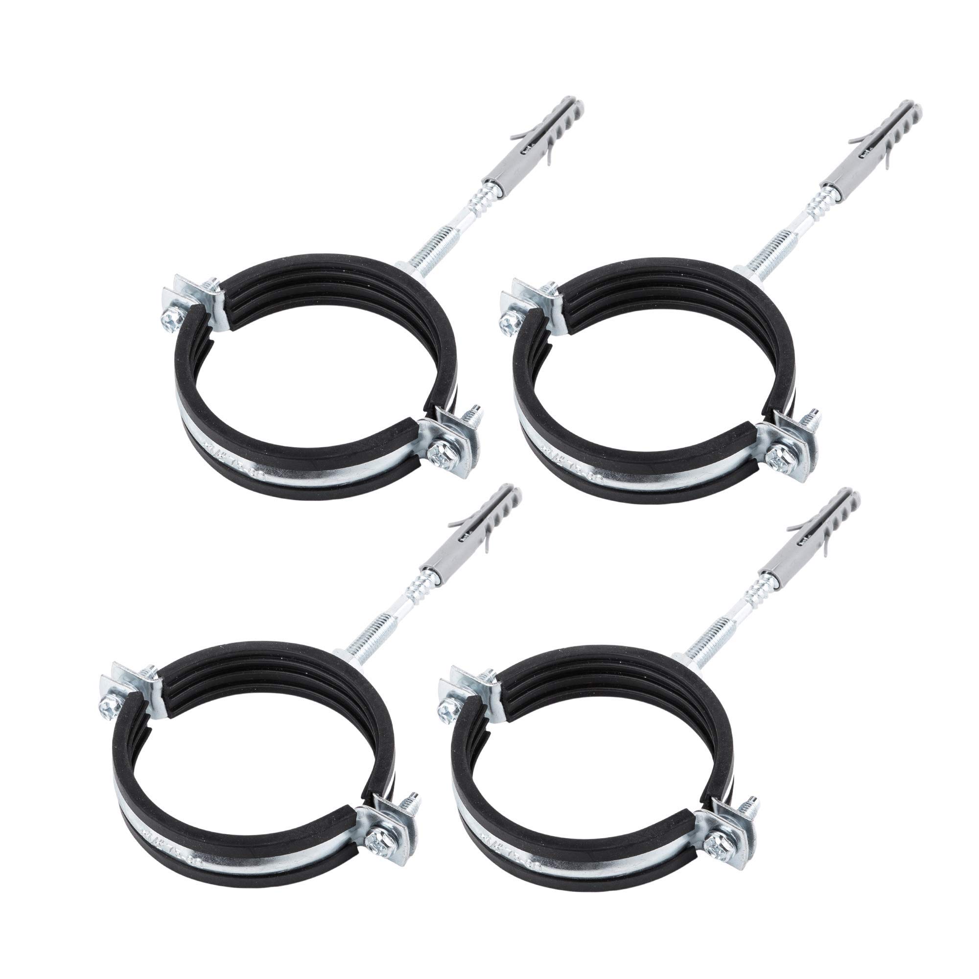 (Pack of 4 pcs) Anti Vibration Single Metal Pipe Brackets Clips Clamps Rubber Lined for Ø 75-80 mm Pipes (4)