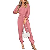 PRETTYGARDEN Women's Fall Jumpsuits Dressy Casual Pants Romper Spring Long Sleeve V Neck Belt Pockets One Piece Outfits