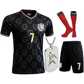 Alorsict Kids Soccer Jersey Set | Uniform Kit with Shirt Shorts Socks #7 Necklace for Boys Girls,School Sports Training Match