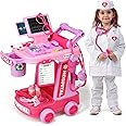 Liberry Doctor Kit for Kids Aged 3 4 5, Pretend Doctor Play Set for Toddlers with Cart, Costume and Stethoscope, Role Play Medical Toy for Girls Boys(Pink)