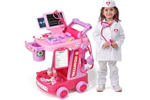 Liberry Doctor Kit for Toddlers Ages 3 4 5, Pretend Kids Doctor Playset with Cart, Costume and Stethoscope, Role Play Medical