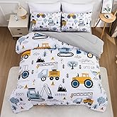 NTBED Construction Truck Twin Comforter Set for Boys Kids Forest Vehicles Excavator Lightweight Microfiber Bedding Sets