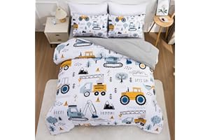 NTBED 5 Pieces Construction Truck Twin Comforter Set for Boys Kids Forest Vehicles Excavator Lightweight Microfiber Bedding Sets