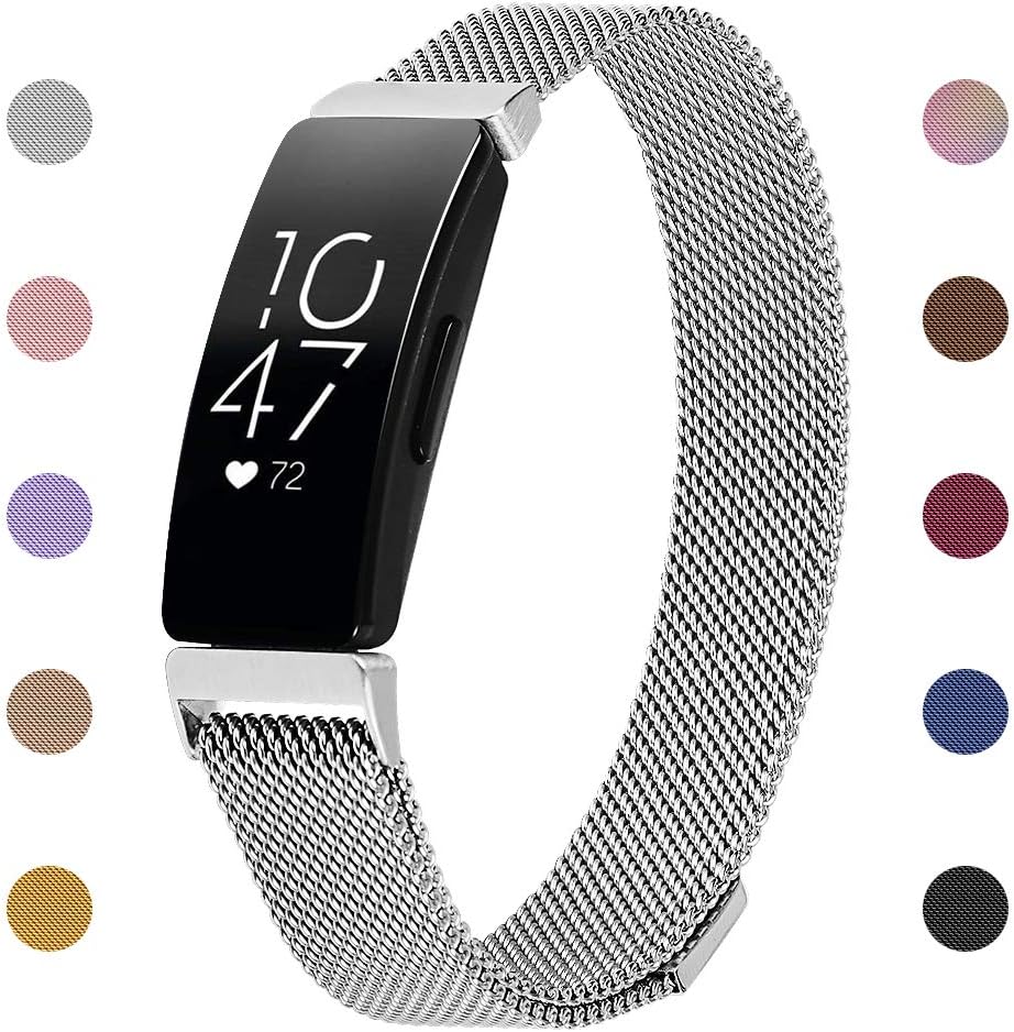 Ameton Compatible with Fitbit Inspire Strap, Inspire HR Strap Replacement Metal Stainless Steel Wrist Accessory Magnet Lock Bands for Women Men Small Large