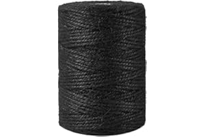 QDISHI 3mm 328 Feet Black Natural Jute Twine, for Crafts Gift, Craft Projects, Wrapping, Bundling, Packing, Holiday Packaging Twine, Gardening and More, Jute Rope to Use Around The House and Garden