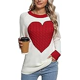 Alsol Lamesa Women's Cute Heart Sweater Long Sleeve Crewneck Pullover Ribbed Knit Casual Sweaters