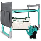 WEILISEN Garden Kneeler and Seat, 2-in-1 Foldable Garden Bench with Non-Slip EVA Foam Pad, Storage Bags, Glove, Portable Gardening Stool for Kneeling & Sitting, Ideal for Gardeners, Patio, Fishing