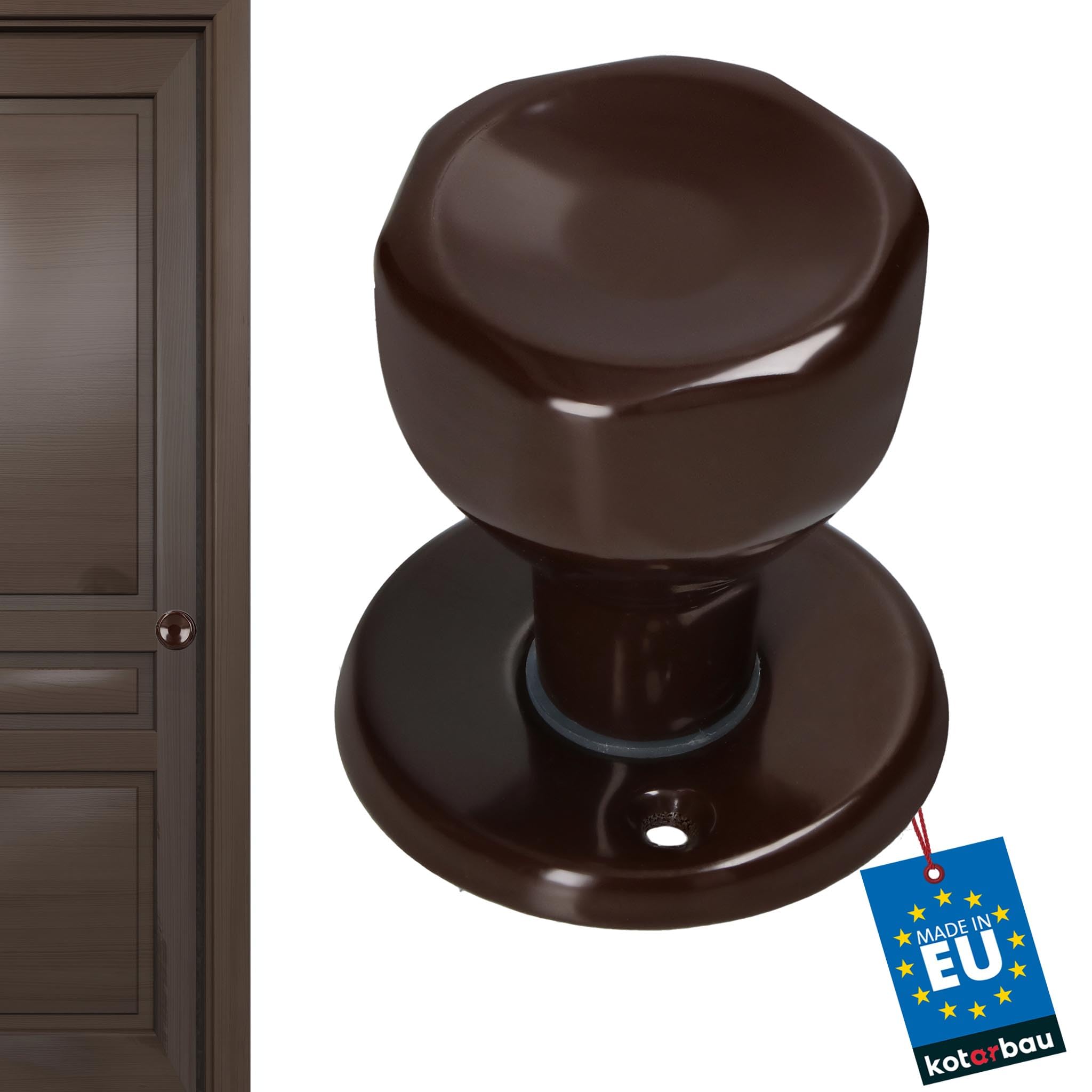 KOTARBAU® Rotatable Door Knob, Brown, 1 Piece, Modern Style, Lacquered Finish, Steel Material, Door Mount, Robust Top