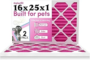 16x25x1 Air Filter by Colorfil | Color Changing Filters for Cat and Dog Odor | MERV 8 Furnace AC Filter for Pet Hair and Dust | 15.5"x24.5"x0.75" Exact Size | Pack of 2