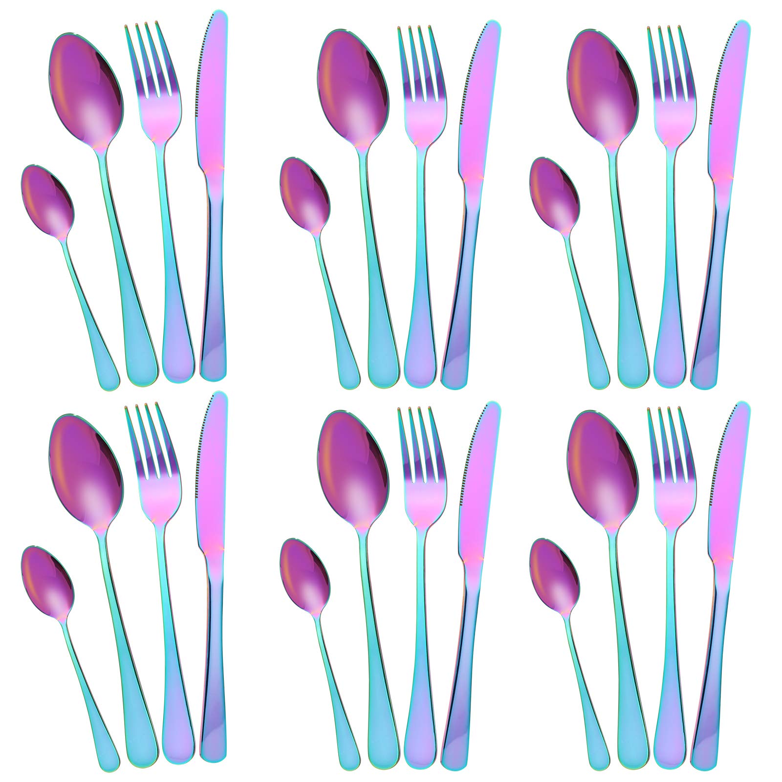 Cutlery Flatware Set，24 Piece Silverware Set with Gift Box Stainless Steel Tableware Dinnerware Sets Knife Fork Spoon, Service for 6 Multipurpose Use Safe for Home Kitchen Party-Colorful