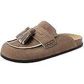 ZJGZF Suede Clogs for Women Cork Tassel Flat Loafers Comfort Mule Clogs Slip on Round Toe Walking Shoes Boat Fall Slippers