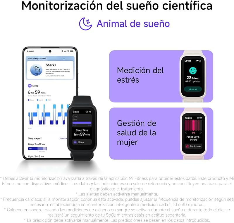Smart Band 9 Active - Pulsera de Actividad, autonomía de hasta 18 días, Pantalla TFT de 1,47" con tasa de refresco de 60 Hz, 5ATM, App Mi Fitness, Negro (Versión ES)