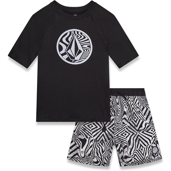 Volcom Ensemble Rashguard 2 Pièces Garçon - T-Shirt Manches Courtes Et Short De Bain 2T-7 Ans