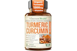 VIMERSON HEALTH Turmeric Curcumin Supplement with Black Pepper Extract - High Potency Organic Turmeric 1200mg & 95% Curcuminoids for Joint & Digestive Health - Joint Support Supplement - 60 Vegan Curcuma Capsules