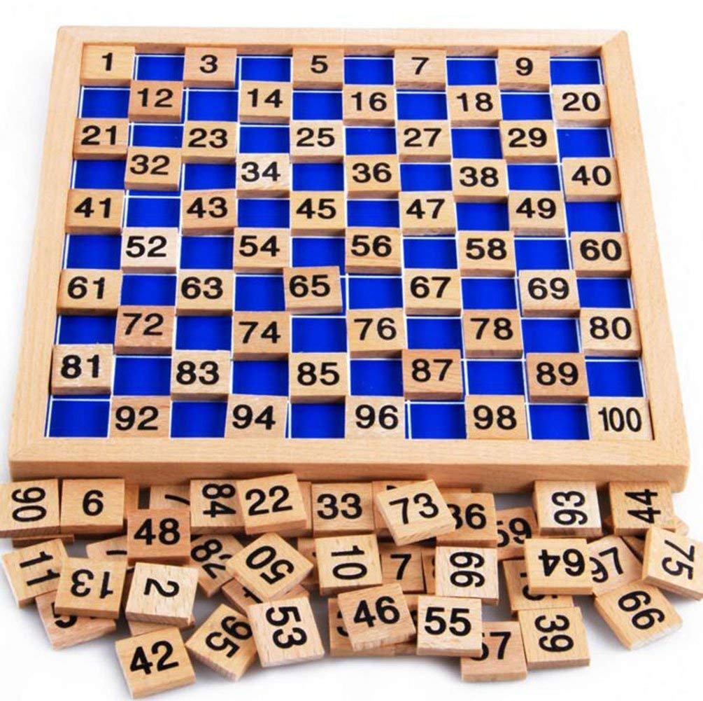 SUNHUITOY Wooden Toys Hundred Board Montessori 1-100 Consecutive Numbers Wooden Educational Game for Kids with Storage Bag,W8.26 L8.26inches (Montessori Math) 1