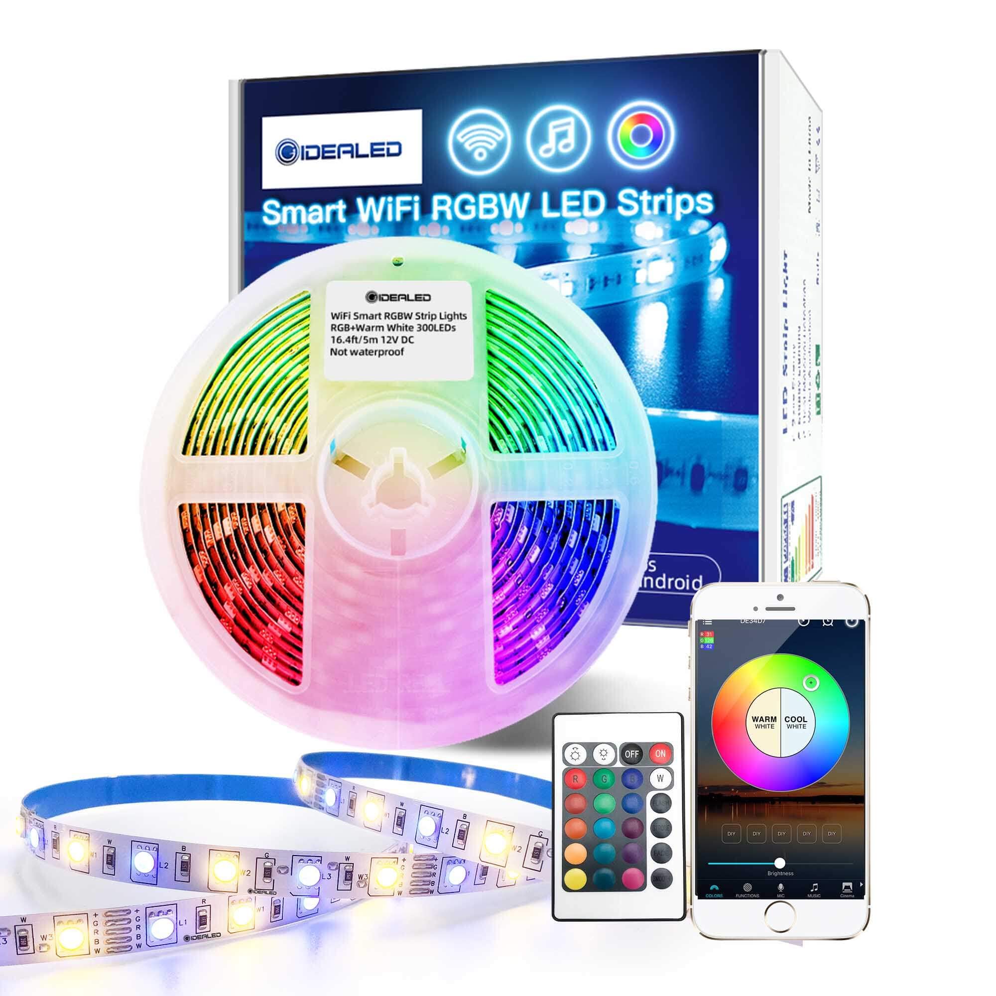 GIDEALED WiFi RGBW LED Strip Lights 16.4ft Dimmable Kit Work with Alexa/Google Assistant,Smart APP/Voice/Remote Control RGB Warm White LED Lights Color Change Music Sync for Bedoom Ambiance Lighting
